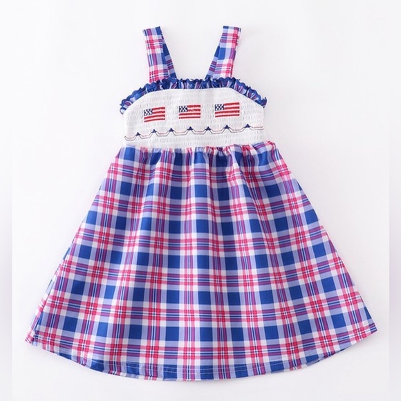 Other - Boutique Red White Blue Smocked American Flags Patriotic Dress size 5
